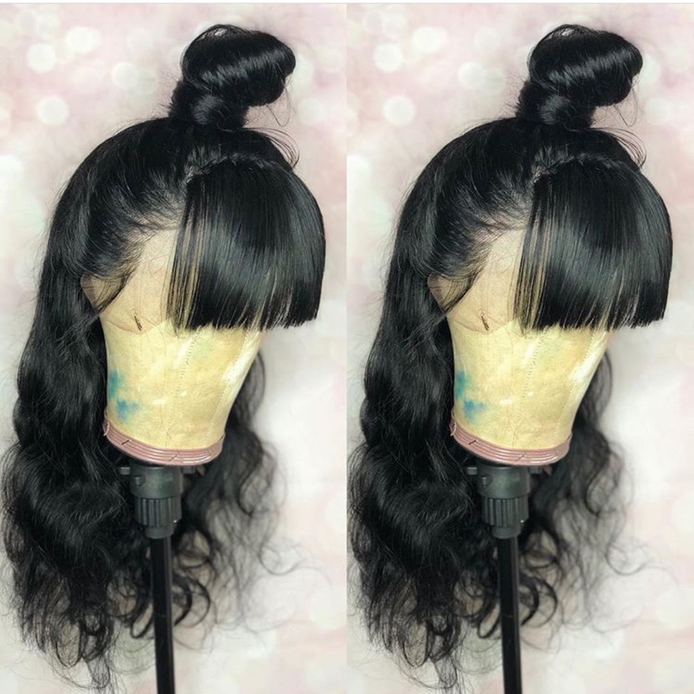 Lace front bang wig human hair